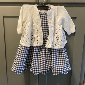 2 pc navy sundress with crochet cardigan